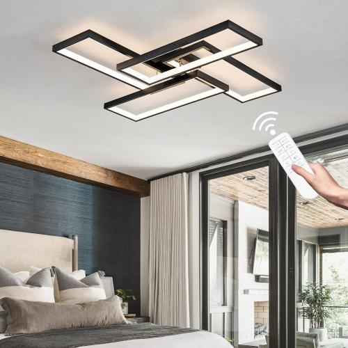 Modern LED Ceiling Lights for Bedroom 26 Dimmable Square Ceiling Lights for Living Room with Remote Control Black Bedroom Light Fixture for Kitchen,Bathroom,Balcony