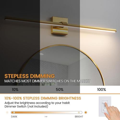 Gold Bathroom Light Fixtures 32 inch Modern Brushed Gold Vanity Light Bar for Bathroom 24W Dimmable 5CCT LED Vanity Lighting Fixture Over Mirror