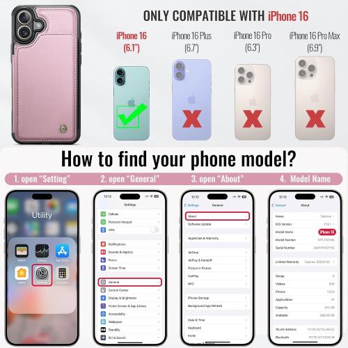 Compatible with iPhone 16 6.1 Wallet Case with Card Holder RFID Blocking for Women Men, Double Magnetic Clasp Kickstand Shockproof Phone Case Fit for iPhone 16, Rose Gold