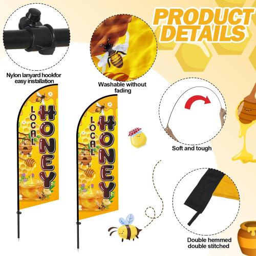 2 Set Honey Feather Flag with 2 Pcs Flagpole Kit, 7ft Honey for Sale Signs Outdoor, Business Feather Flag Banner Sign for Outside Sale(Local)