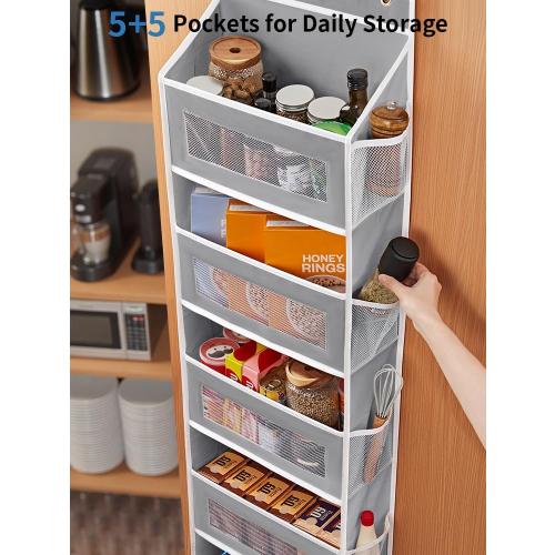 JARLINK Over The Door Organizer Storage, 5 Shelf Hanging Door Organizer with 5 Large Capacity Pockets, Anti Tilt 44 lb Load Behind Door Storage for Bedroom, Bathroom, Pantry, Nursery, (Grey)