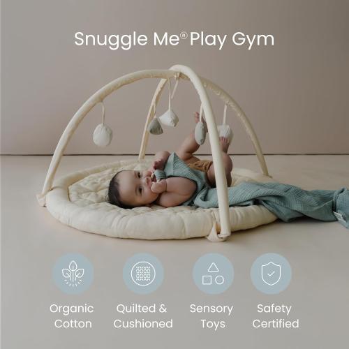 Snuggle Me® Baby Play Gym - 100% Organic Cotton Twill Tummy Time Mat with 9-Piece Sensory Toy Mobile, Baby Gym Activity Center with Machine-Washable Base (0-36 Months)