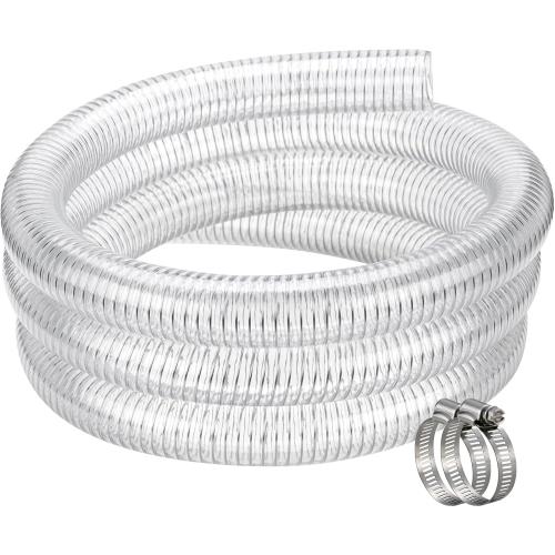 Flexible Hose 1 1/2 id - 10ft Clear PVC Spiral Steel Wire Reinforced Vinyl Tubing 1.5 inch Plastic Vacuum Pipe Flex Suction Hose for Dust Collection Boat Marine Pump, Drain Water Fuel Gas