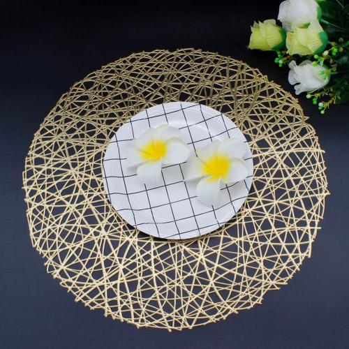 4 pack .....Gold Round Placemats for Dinner Table Set of 4Metallic Hollow Out Line Circle Table Mats Vinyl Place Mats for Dinning Decor Wedding Accent Centerpiece