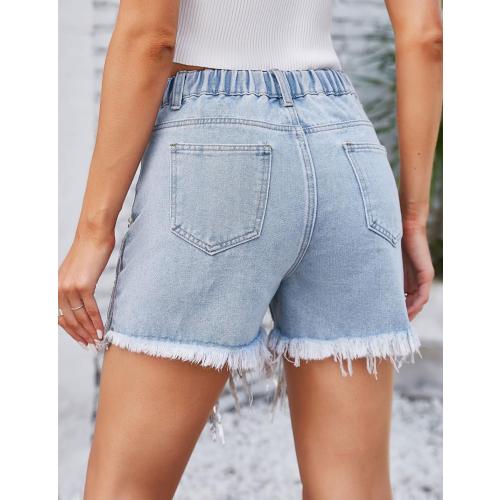 Size 2XL Snoly Women's Shorts Colored Rhinestone Sexy Summer High Waist Fringe Tassel Frayed Ripped Denim Jean Shorts