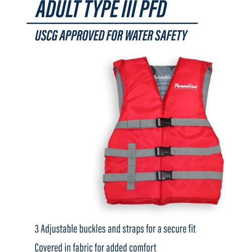 Color Red Paradise Water Sports - Universal Adult Type III PFD, USCG Approved Life Vest for Boating, Swimming and Watersports - (One Size)