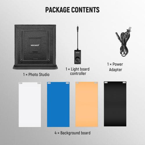 NEEWER 50W Upgraded Photo Studio Light Box, 24x24 Portable Folding Photography Lightbox, 4 Backdrops, 5600K 160 LEDs 5200lx/0.5m Dimmable Picture Booth Shooting Tent for Jewelry Electronics, LP60