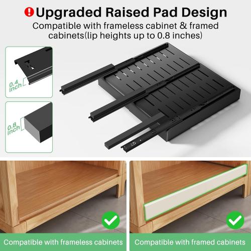 Pull out Cabinet Organizer, Expandable(12-20) Heavy Duty Slide out Drawer Fixed with Adhesive Nano Film for Pots, Roll out Shelf Storage for Kitchen Base Cabinet Organization, Pantry, Bathroom