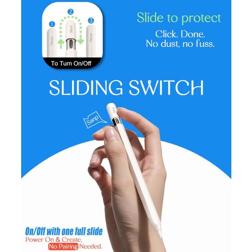Pencil USB-C for iPad(2018-2025): Slide-Switch, Hidden-Port Stylus with Tilt Sensitivity & Palm Rejection. Compatible with iPad(6-11th), Mini(5-7th), Pro 11/12.9/13(M4/M5), Air(3-5th/M2/M3)