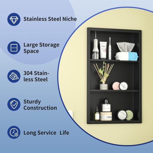 Stainless Shower Niche 14x 24 Matte Black with 3-Tier Shelves No Tile Needed Niche Shower for Bathroom Wall Storage Recessed Medicine Cabinet ‼️COLORS MAY VARY‼️