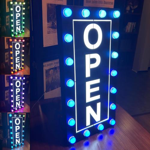 Outdoor Open Signs for Business, Large Waterproof Open Sign LED, Ultra Bright Outdoor Open Signs, Colorful LED Open Sign RGB Color Changing with Power Adapter