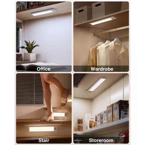LED Under Cabinet Lighting, Battery Operated Motion Sensor Light Indoor Wireless, 3 Color Temps, USB Rechargeable Closet Light, Dimmable Under Counter Lights for Kitchen Stairs Closet Pantry, 2 Pack