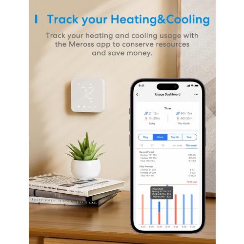 meross Smart Thermostat for Home, WiFi Thermostat Works with Matter, Alexa, Apple Home, Google Assistant, App & Voice Control, 7x24h Scheduling, Energy Saving, C-Wire Required, Matte White