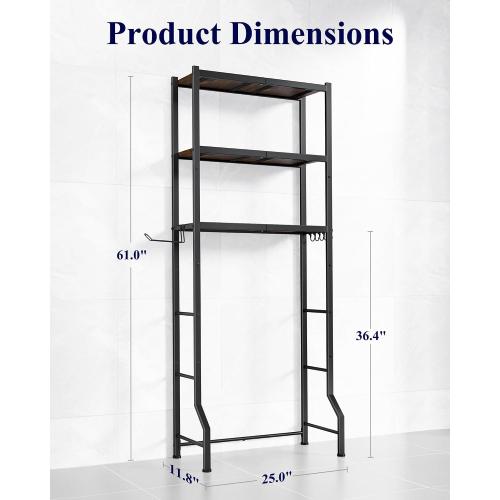 Kitsure Over The Toilet Storage Rack, 3-Tier Metal Frame | Small Bathroom, Space Saving Storage, Heavy Duty Metal Frame, Easy Assembly, Brown & Black, 61H
