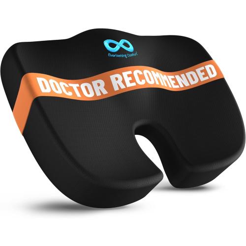 Everlasting Comfort Doctor Recommended Memory Foam Seat Cushion for Office Chairs & Car - Ergonomic Office Desk Accessories - Cushions for Tailbone Pain Relief, Sciatica (Black, Large)