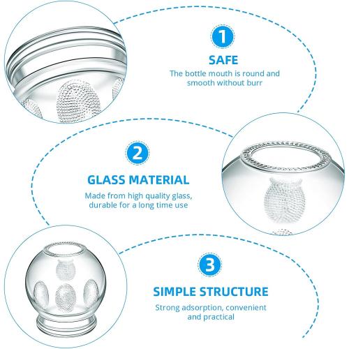 Nuanchu 6 Pieces Glass Fire Cupping Therapy Set Thick Chinese Acupoint Cupping Kit Professional Vacuum Glass Fire Jars with Finger Grips in 2 Sizes for Myofascial Massage Muscle Nerve Joint Pain