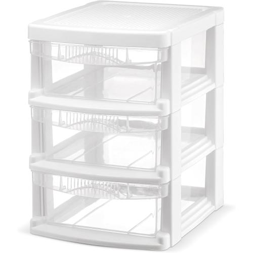 Tribello 3 Drawer Plastic Storage, Mini Drawer Unit, White Frame With Clear Drawers for Craft Storage - 8.5L X 7W X10H Inches - (1 Pack)
