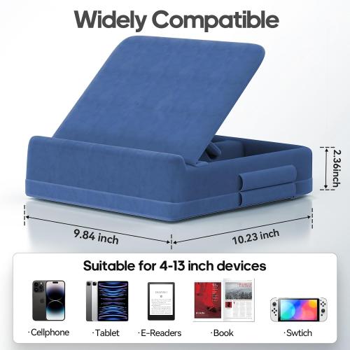 KDD Tablet Pillow Stand with Storage, Foldable iPad Holder for Lap, Desk and Bed, Angle Adjustable Soft Pad Dock with Stylus Mount Compatible with iPad Pro, Air, mini, Book, Phone and Tablet (4-13) COLOR PINK ?