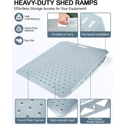 Heavy-Duty Shed Loading Ramps Kit, 29 x 48 Inch, 2-Pack | Anti-Slip Punch Plate for Riding Mowers Lawn Tractors Snow Blowers Garden Carts, Shed Garage Shipping Container Access Ramp