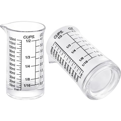 Ackers 4oz Glass Measuring Cup – Shot Glass with Ounce,Ml,Cups Markings for Kitchen & Bar(Pack of 2)