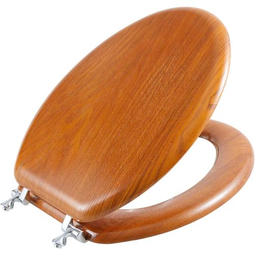 Angel Shield Durable Wood Veneer Natural Toilet Seat Metal Hinged Easy Clean Anti-scratch American Standard(Elongated,Wood Color)