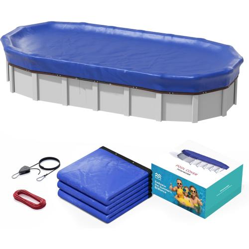 Size 15x30 FT Oval Pool Cover – 420D Extra Thick Winter Pool Cover for Above Ground Pools, 4 Ft Overlap with Pulley & Cable, Cold-Resistant, Tear-Resistant & Dustproof
