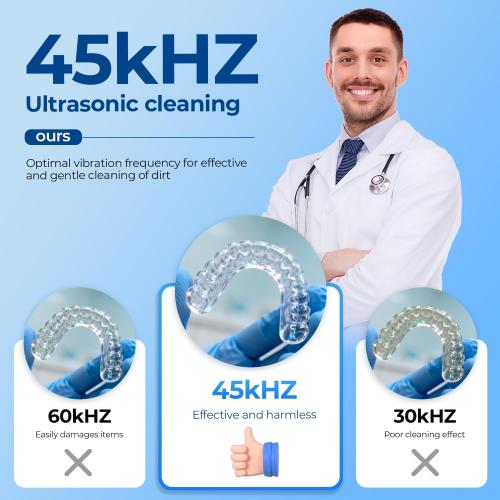 Dental Ultrasonic Retainer Cleaner Machine: Dental Cleaning Pod for Denture/Mouth Guard/Aligner/Night Guard/Braces/Toothbrush Heads/Jewelry - 45kHz Retainer Cleaner with Digital Timer & 200ML