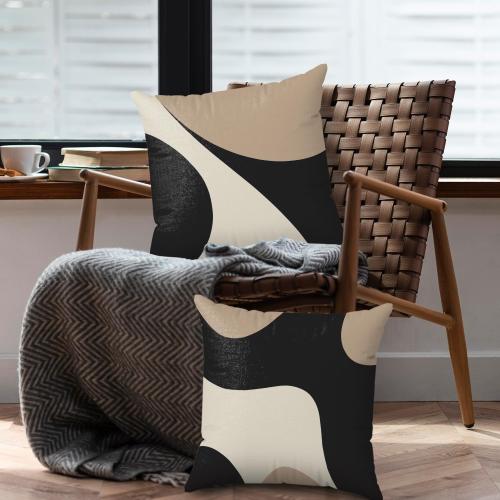 Black and Cream Beige Accent Abstract Pillow Covers 18x18 Set of 2, Black and White Decorative Pillow Covers for Home Couch Bedroom
