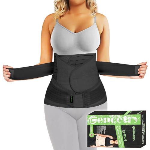 3 in 1 Postpartum Belly Band Wrap Support Recovery Girdles Abdominer Binder Post Surgery Belly&Waist&Pelvis Support Belt & Back Brace (Black, Large)