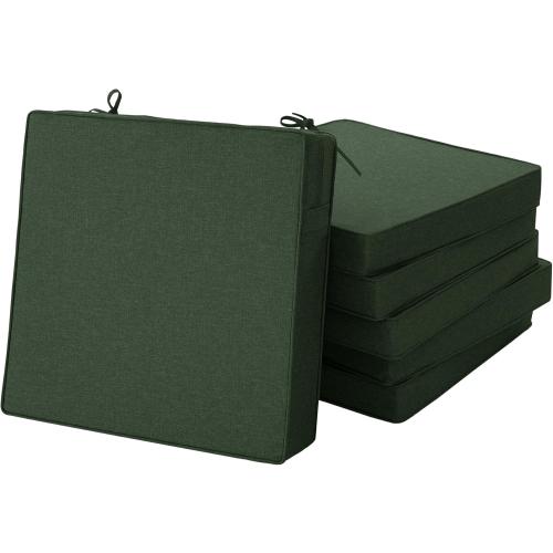 Outdoor Chair Cushions, Water-Resistant & Fade-Resistant, Patio Furniture Seat Replacement Chair Pads with Ties Zipper, Removable Cover, Non-Slip Bottom, Set of 6, 18.5 x 16 Inch, Olive Green