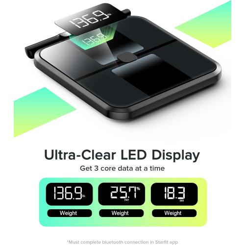RunStar Scale for Body Weight and Fat, Full-Body Bathroom Scale with 8 Electrodes for BMI, Muscle Mass, High-Accuracy Body Composition Monitor with 28 Metrics & App Connectivity, 3-Metric Display