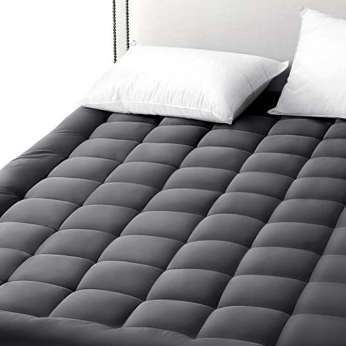 EASELAND Queen Mattress Pad Cotton Pillow Top Mattress Topper Dark Grey