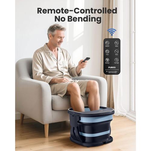 Puboo Collapsible Foot Spa Bath Massager with Heat, 95-115°F Precise Temp Control, Motorized Massage Rollers, Heated Foot Bath Soak Tub, Fits up to US Men’s Size 11 / Women’s Size 12.5