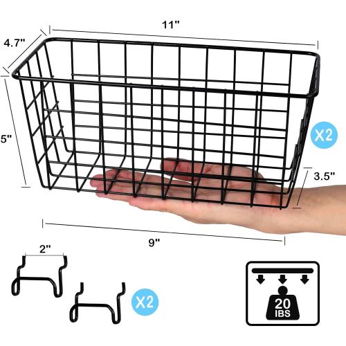 Pegboard Baskets 2 Pack Peg Board Metal Shelves Organizers (Medium, Black) | 1/8 1/4 Pegboard Accessories Organizers, Heavy Duty Steel Shelf Bins, Tools Craft Supplies Storage Garage Wall Organizer