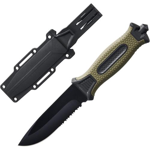 10 Fixed Blade Tactical Knives with Sheath and Clip, Stainless Steel Survival Hunting Bushcraft Full Tang Non-Slip Handle Knife for Camping, Hunting, Adventure, Outdoors, EDC，Military Green