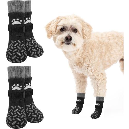 Size X small SCENEREAL Anti Slip Dog Socks to Prevent Licking Paws, Dog Shoes for Hot/Cold Pavement, Paw Protector Traction Control on Hardwood Floor, Dog Shoes Booties for Puppy Small Medium Large Senior Dogs