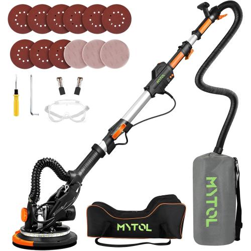 Electric Drywall Sander with Vacuum Dust Collection, Variable Speed, LED Light, Foldable Handle, Sanding Discs & Grids
