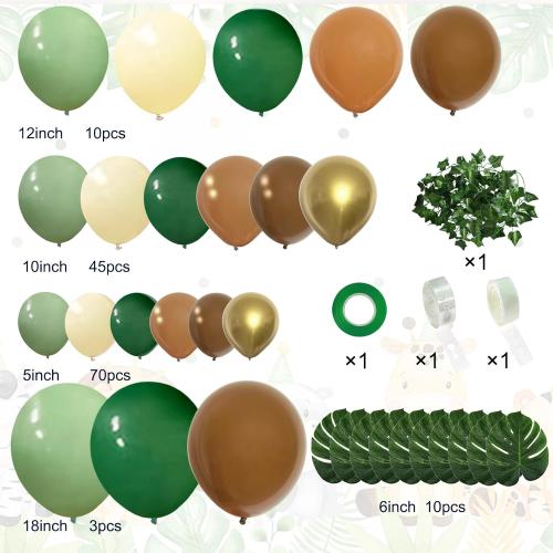142pcs Jungle Safari Wild One Balloon Arch Kit, Sage Green and Brown Balloon Garland with Palm Leaves for Woodland Tropical Shower Birthday Jungle Party Decoration