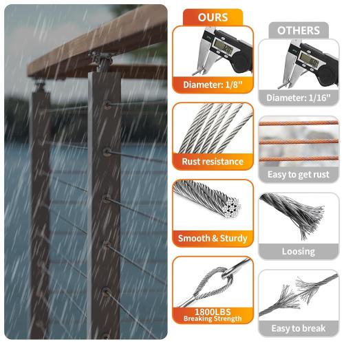 Stainless Steel Cable for Railing - 1000FT 1/8 T316 Wire Rope Cable for Deck Railings System Kit
