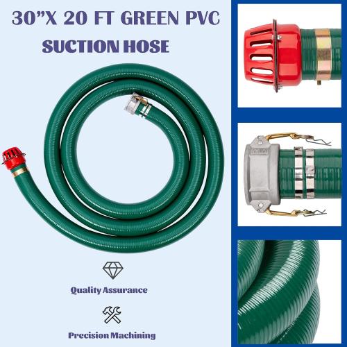 Discharge Hose Pump Kit Includes3 x 50' Blue PVC Backwash Hose & 3 x 20' Green PVC Suction Hose with Aluminum Camlock Fittings, Steel Hole Suction Strainer and Cam and Groove Adapter