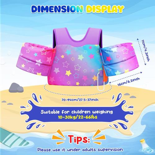 MoKo Toddler Swim Vest for Kids 13-30/20-50/22-66lbs, Swim Arm Floaties Cartoon Swimming Water Wings Pool Float Vests Sleeves Shoulder Straps Arm Band for Children Learn to Swim