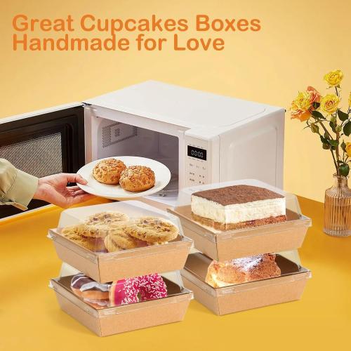 Mini Charcuterie Boxes with Clear Lids 50 Pack, 4.5x4.5 Inches Paper Bakery Boxes Square Disposable Dessert Boxes to Go Food Containers for Daughter, Wedding, Party, Strawberries, Cake & Cookies
