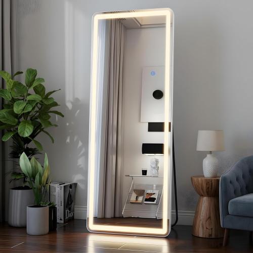 56x21 Large LED Full Length Mirror with Dimmable Lights | Light Up Floor Body Mirror with Lights-3 Color Modes,Standing Leaning Wall Mounted for Bedroom,Dressing Room