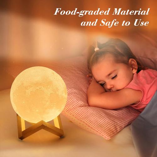 Mydethun 3D Moon Lamp with 4.7 Inch Wooden Base - Gift for Lover, Mothers Day LED Night Light, Mood Lighting with Touch Control Brightness for Home Décor, Bedroom, Birthday- White & Yellow