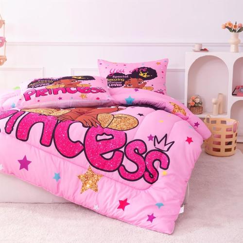 Black Girl Comforter Sets Twin,Black Girl Magic Bedding Set,African American Comforter Set for Kids Toddler,Cute Afro Melanin Princess Bed Set