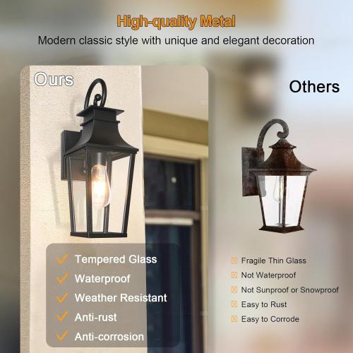 ALVIME Dusk to Dawn Outdoor Wall Lights Fixture, Exterior Wall Lanterns, Porch Outside Lamps Sconce for Entryway, Front Door Backyard Patio Garage, E26 Base&Clear Transparent Glass