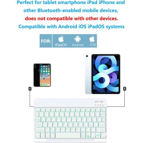 Backlit Bluetooth Keyboard Small Portable Wireless Keyboard Rechargeable Illuminated for Android Samsung Tablet Cell Phone Smartphone iPad A16 11th 10th Generation iPad Pro Air Mini iPhone (White)