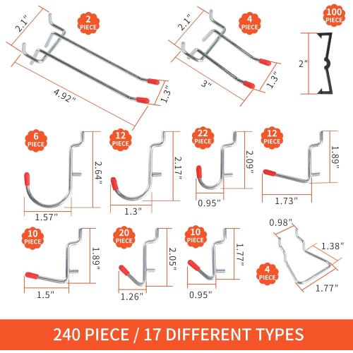 240PCS Pegboard Hooks Assortment, Pegboard Organizer Kit with Bins, Cups, 1/8 and 1/4 inch Hooks for Hanging Tools, Garage Wall Organization