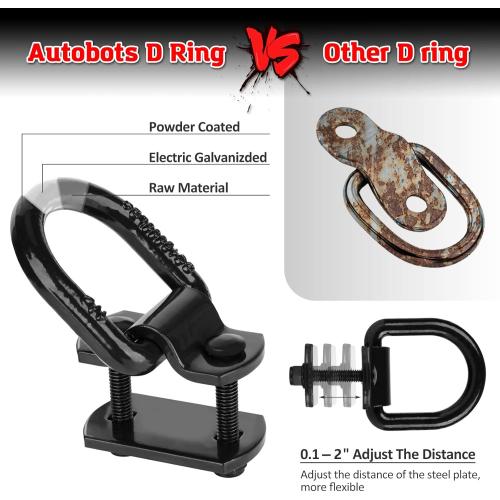 AUTOBOTS 1/2 Heavy Duty Bolt-On Forged D Ring, 12000Lbs Break Strength Tie Down Anchors Hooks, for Trailers, Trucks, and Cargo Tie Downs (Pack of 4) Black