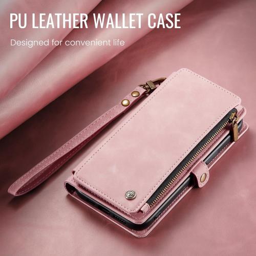 Defencase Compatible with iPhone 15 Case Wallet with RFID Blocking Card Holder for Women and Men, Fashion PU Leather Magnetic Snap Flip Zipper Strap Wallet Phone Case Fit for iPhone 15 6.1, Rose Pink